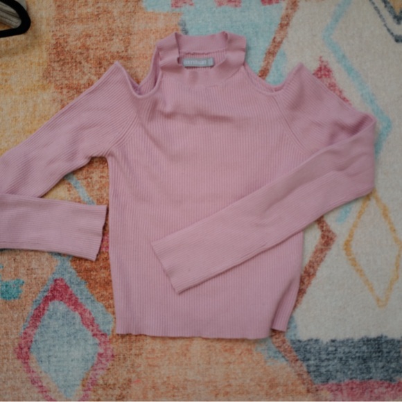 Pink Cold Shoulder Ribbed Top - Picture 2 of 2
